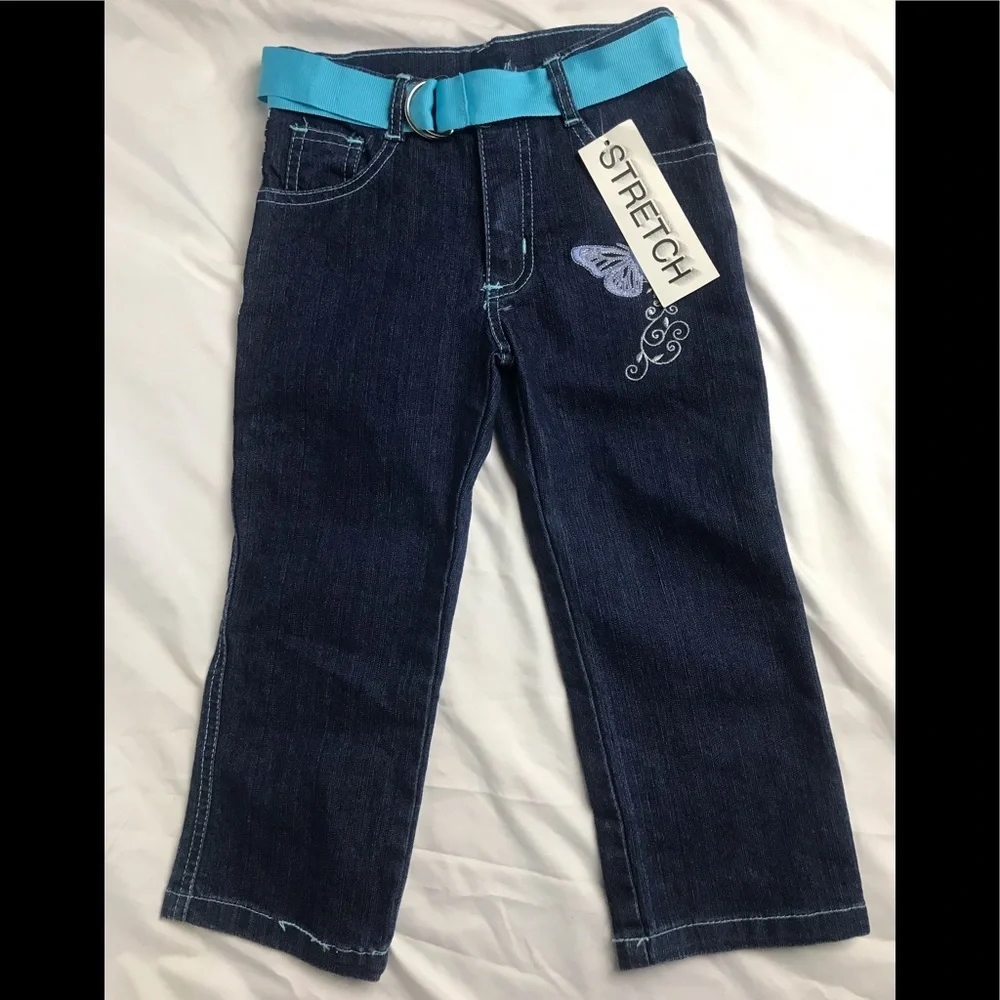 Girls Embroidered Butterfly Jeans W Belt 5/6